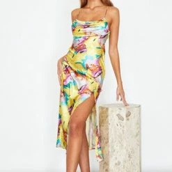 One & Only Collection The Bermuda Satin Printed Midi Dress