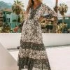 Love Stitch The Nicole Bohemian Ivory & Black Floral Maxi Dress