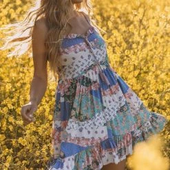 Love Stitch The Jade Floral Patchwork Tiered Mini Dress Dresses