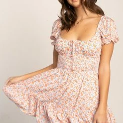 One And Only Collective Dresses The Emily Orange Floral Mini Dress
