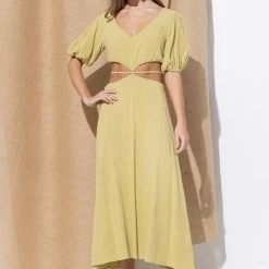 In The Beginning Clothing The Lorrie Lime Linen Cutout Maxi Dress