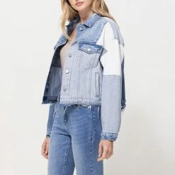 Vervet Tops The Rachel Oversized Patched Denim Jacket