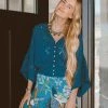 Love Stitch The Tasha Teal Eyelet Embroidered Top