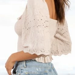 Love Stitch The Emma Bone Eyelet Cropped Top Tops