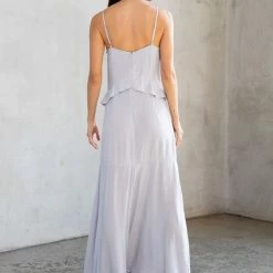 Love Stitch The Hope Platinum Ruffled Neck Sleeveless Maxi Dress