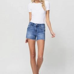 Vervet The Ellie High Rise Cutoff Denim Shorts In Medium Wash