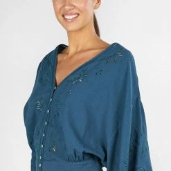 Love Stitch The Tasha Teal Eyelet Embroidered Top