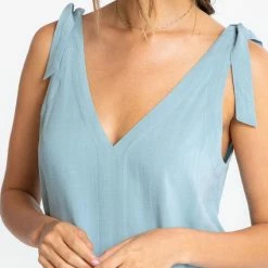 Love Stitch The Lottie Linen Tie Shoulder Tank Top Tops