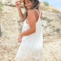 Love Stitch The Romantic White Eyelet Sleeveless Mini Dress