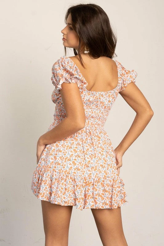One And Only Collective Dresses The Emily Orange Floral Mini Dress