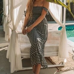 Love Stitch The Greta Black & White Gingham Smocked Maxi Dress