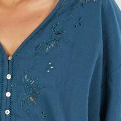 Love Stitch The Tasha Teal Eyelet Embroidered Top