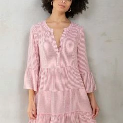 Love Stitch Dresses The Harlow Red & White Striped Tiered Mini Dress