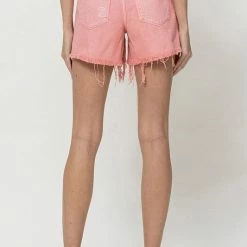 Vervet The Hayley High Rise Washed Pink Denim Frayed Hem Shorts