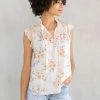 Love Stitch The Camille Peach Challis Floral Flutter Top