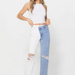 Vervet The Privy Two Tone White & Denim Straight Leg Jeans