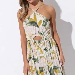 In The Beginning Clothing The Take Me To The Tropics Palm Printed Halter Maxi Dress Dresses