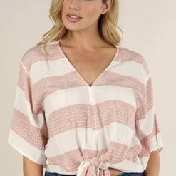 Love Stitch The Margot Rust & White Striped Kimono Sleeve Top Tops