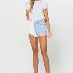 Vervet The Wisdom Color Block High Rise Denim Shorts