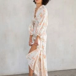 Love Stitch The Starla Natural Bohemian Floral Challis Maxi Dress Dresses
