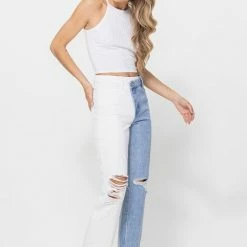 Vervet The Privy Two Tone White & Denim Straight Leg Jeans