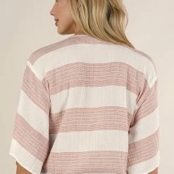 Love Stitch The Margot Rust & White Striped Kimono Sleeve Top Tops