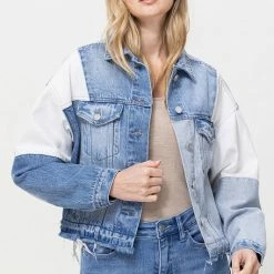 Vervet Tops The Rachel Oversized Patched Denim Jacket