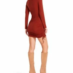 Dresses The BB Dakota Cognac Long Sleeve Ribbed Mini Dress