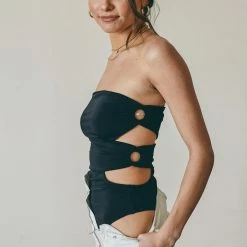 Blue Blush The Kali Black Side O-Ring Bodysuit Tops