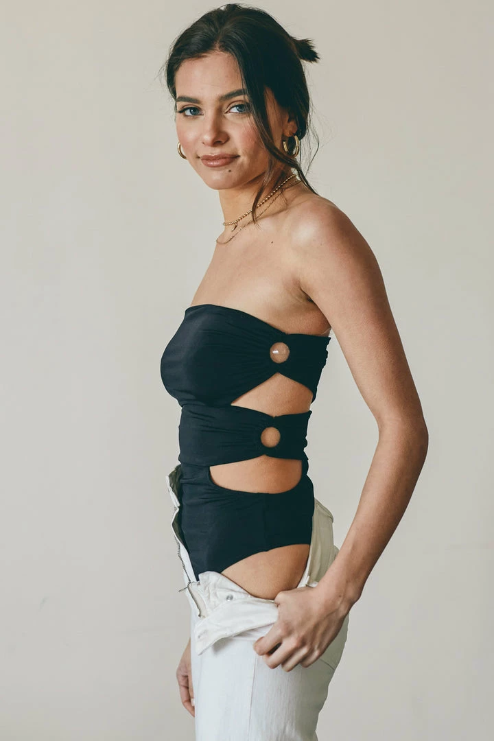Blue Blush The Kali Black Side O-Ring Bodysuit Tops