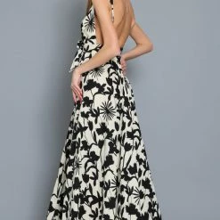Aakaa Dresses The Ballagio Black Floral Deep Plunge Maxi Dress
