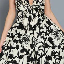 Aakaa Dresses The Ballagio Black Floral Deep Plunge Maxi Dress