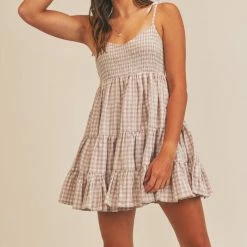 Mable The Lily Lavender Gingham Babydoll Mini Dress
