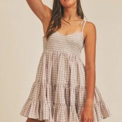 Mable The Lily Lavender Gingham Babydoll Mini Dress