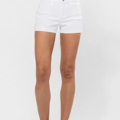 Sneak Peek The Marissa White Mid-Rise Shorts With Rolled Cuff Hem