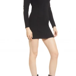 The Levitating Black Ribbed Longsleeve Mini Dress By BB Dakota