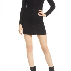 The Levitating Black Ribbed Longsleeve Mini Dress By BB Dakota
