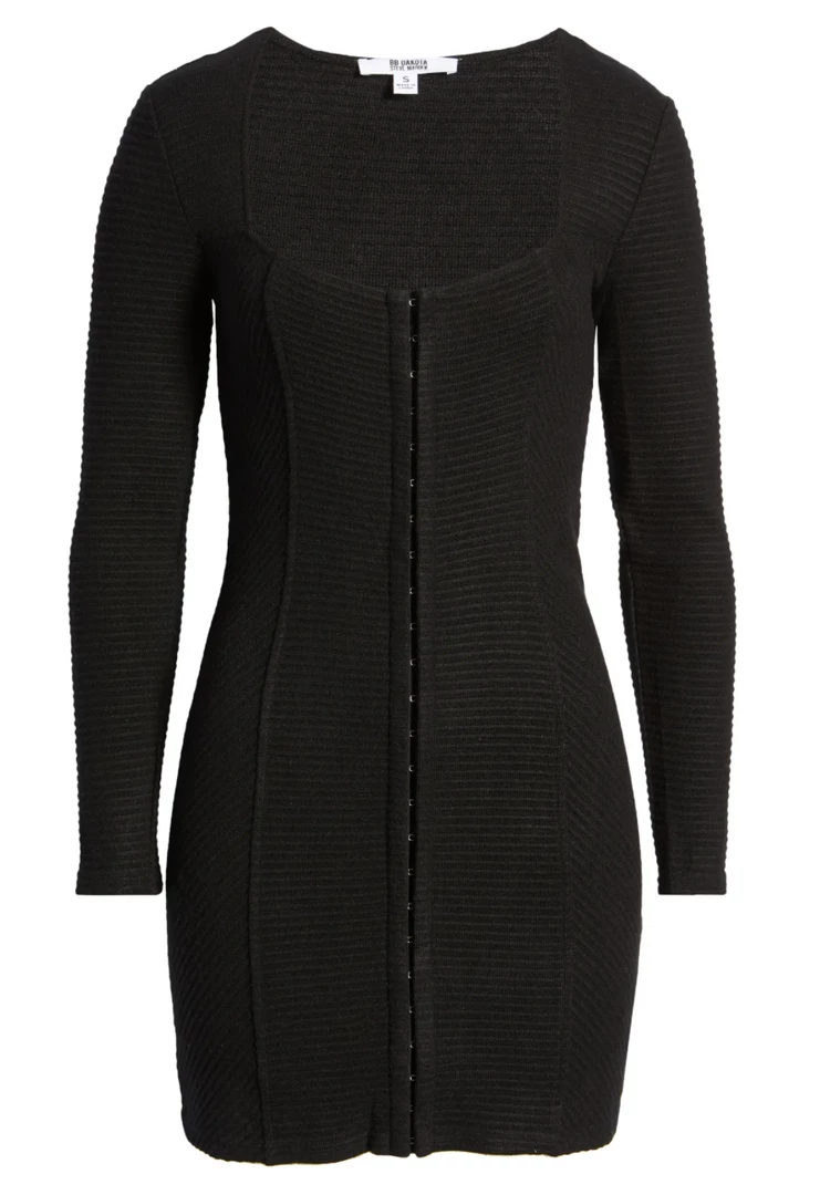 The Levitating Black Ribbed Longsleeve Mini Dress By BB Dakota