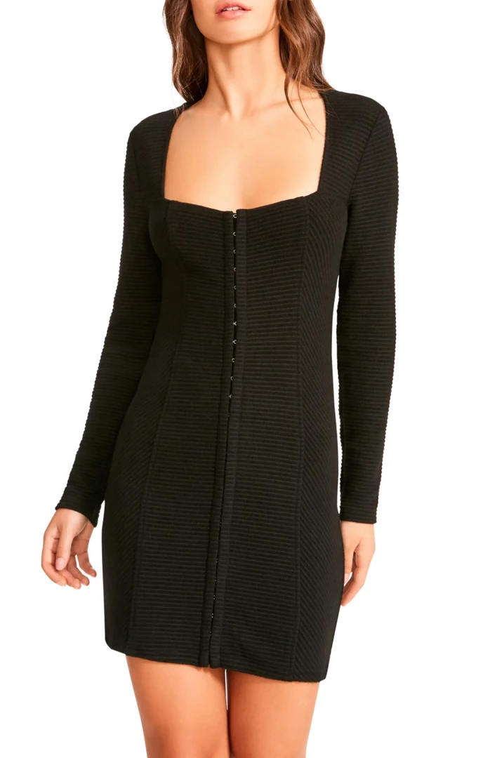 The Levitating Black Ribbed Longsleeve Mini Dress By BB Dakota