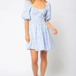 Olivaceous The Ixia Powder Blue Floral Mini Dress