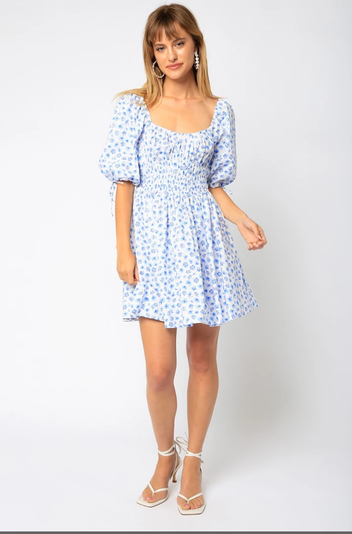 Olivaceous The Ixia Powder Blue Floral Mini Dress