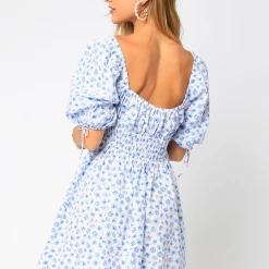 Olivaceous The Ixia Powder Blue Floral Mini Dress