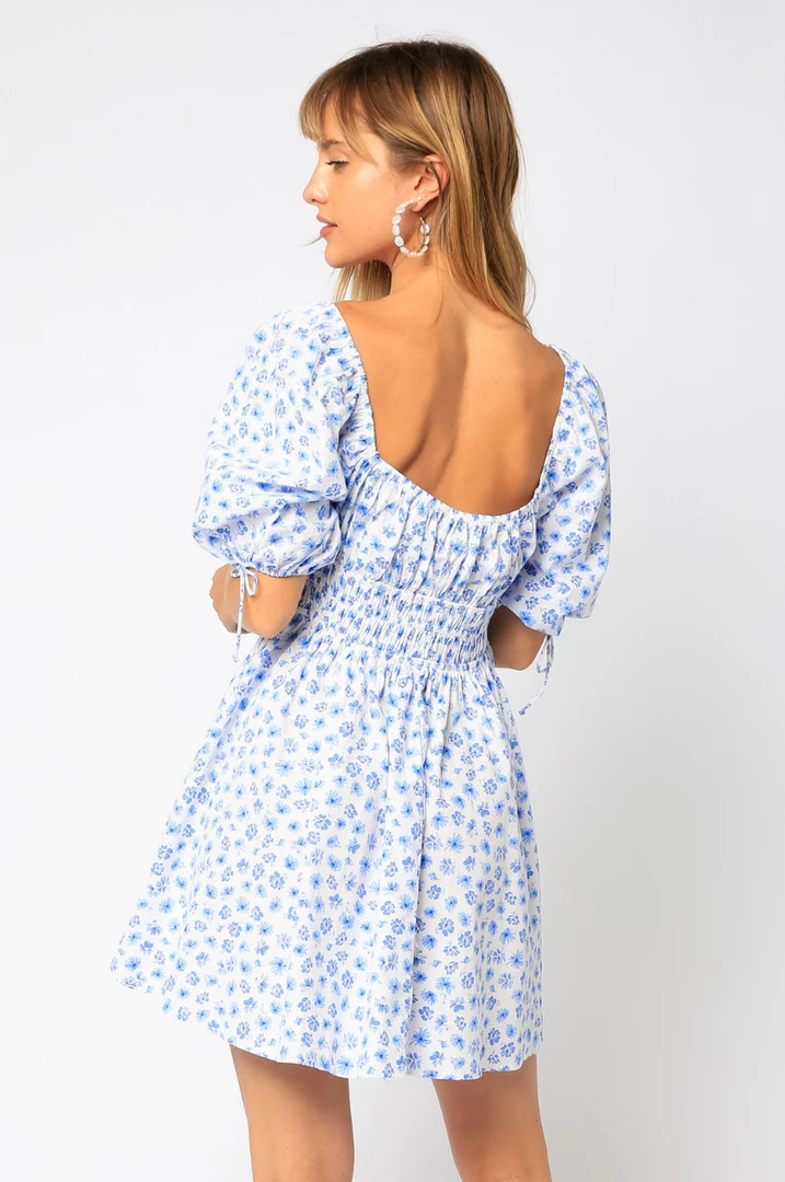 Olivaceous The Ixia Powder Blue Floral Mini Dress