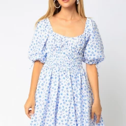Olivaceous The Ixia Powder Blue Floral Mini Dress