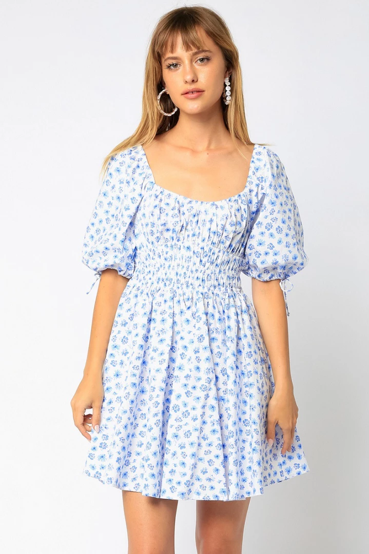 Olivaceous The Ixia Powder Blue Floral Mini Dress