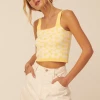 Promesa USA The Flower Power Yellow Daisy Knit Crop Tops