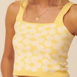 Promesa USA The Flower Power Yellow Daisy Knit Crop Tops