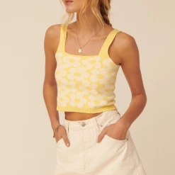 Promesa USA The Flower Power Yellow Daisy Knit Crop Tops