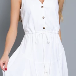 Aakaa Dresses The Catalina White Sleeveless Button Down Romper