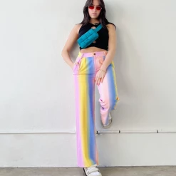 Bailey Rose The Riley Rainbow Striped Satin Pants